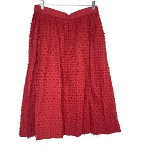 J.Crew Women's 12 Red Textured Cotton A-line Midi Skirt Clip Dot